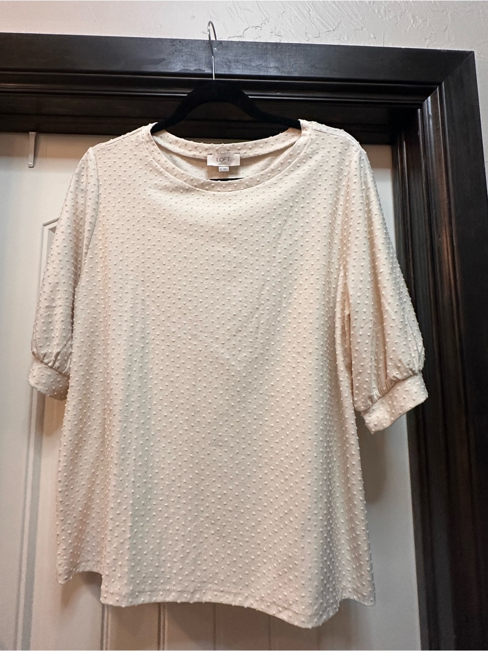 LOFT Cream Dot-Texture Puff Sleeve Tunic